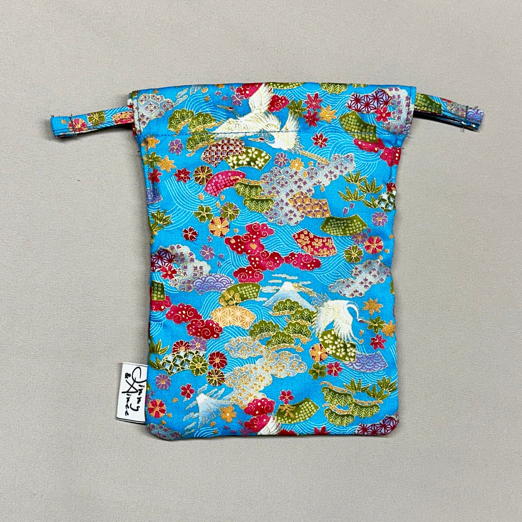 Asian Print with Swans Drawstring Bag