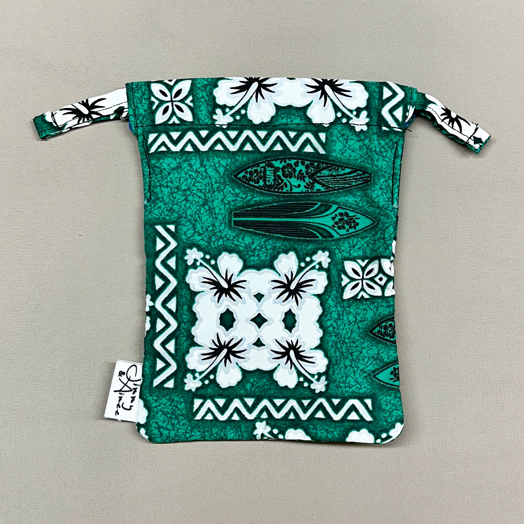 Green Hawaiian Print with Surfboards Drawstring Bag
