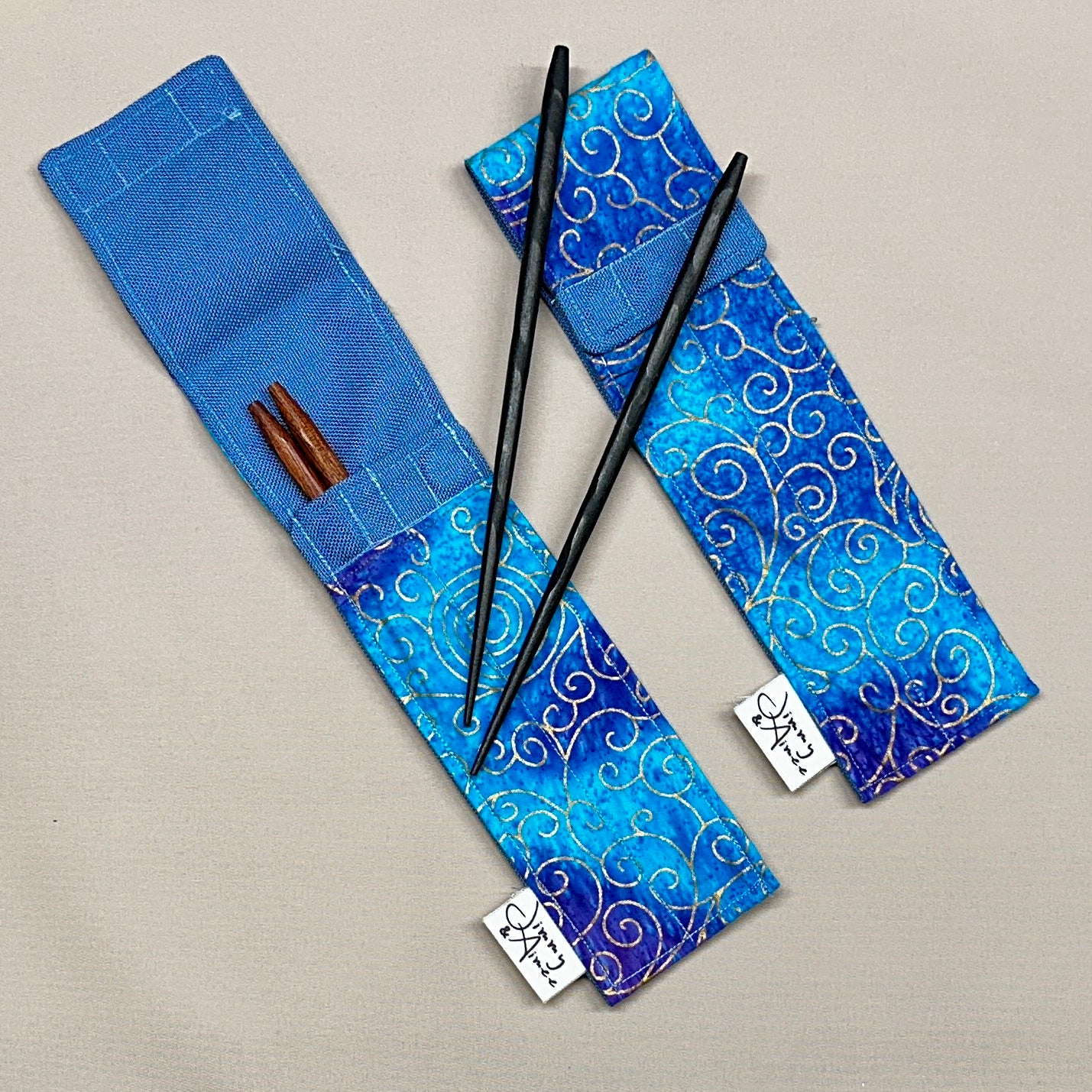 Blue with Gold Swirls Chopsticks Case