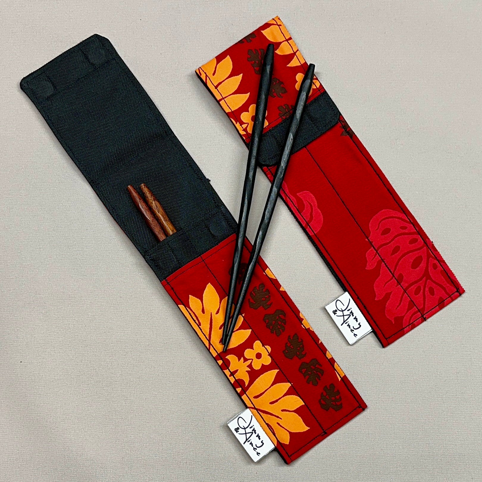 Dark Red Hawaiian Print Chopsticks Case