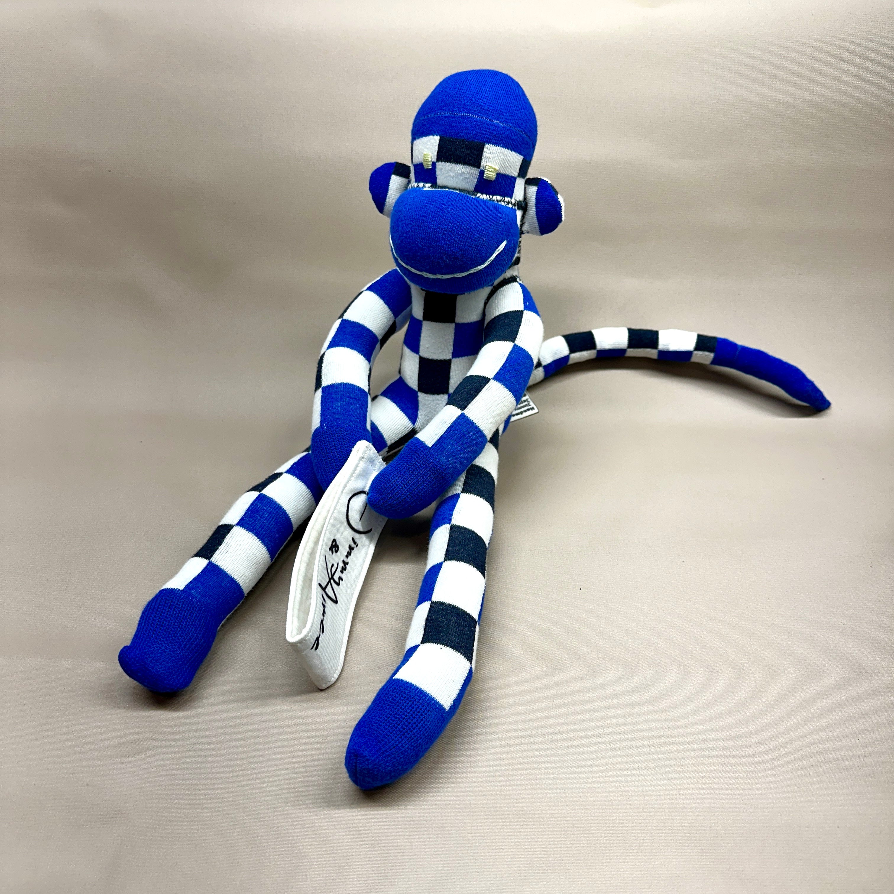 Sock Monkey - Blue & Black Checkered