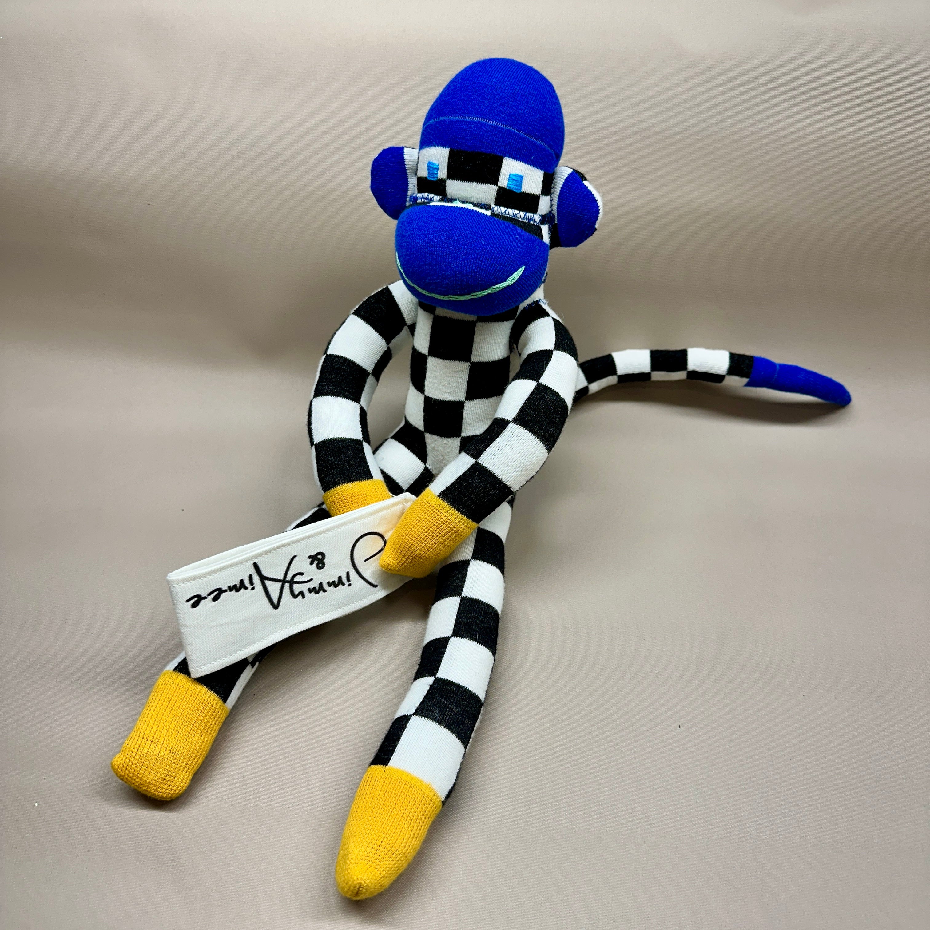 Sock Monkey - Black Checkered with Blue & Yellow