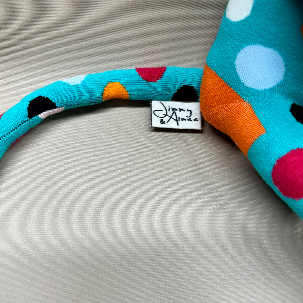 Sock Monkey - Blue with Colorful Dots, Orange Head & Black Paws