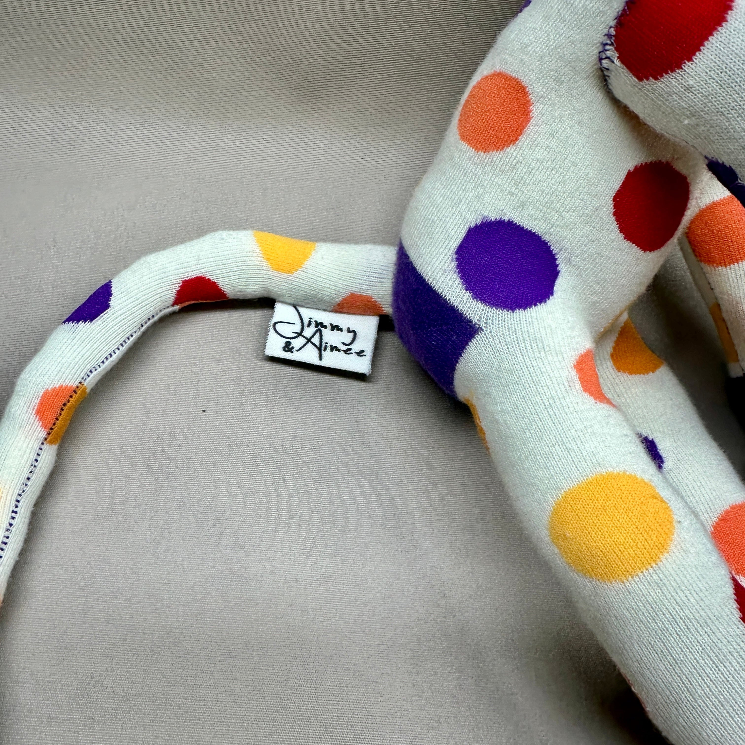 Sock Monkey - White with Colorful Dots, Purple Head & Paws
