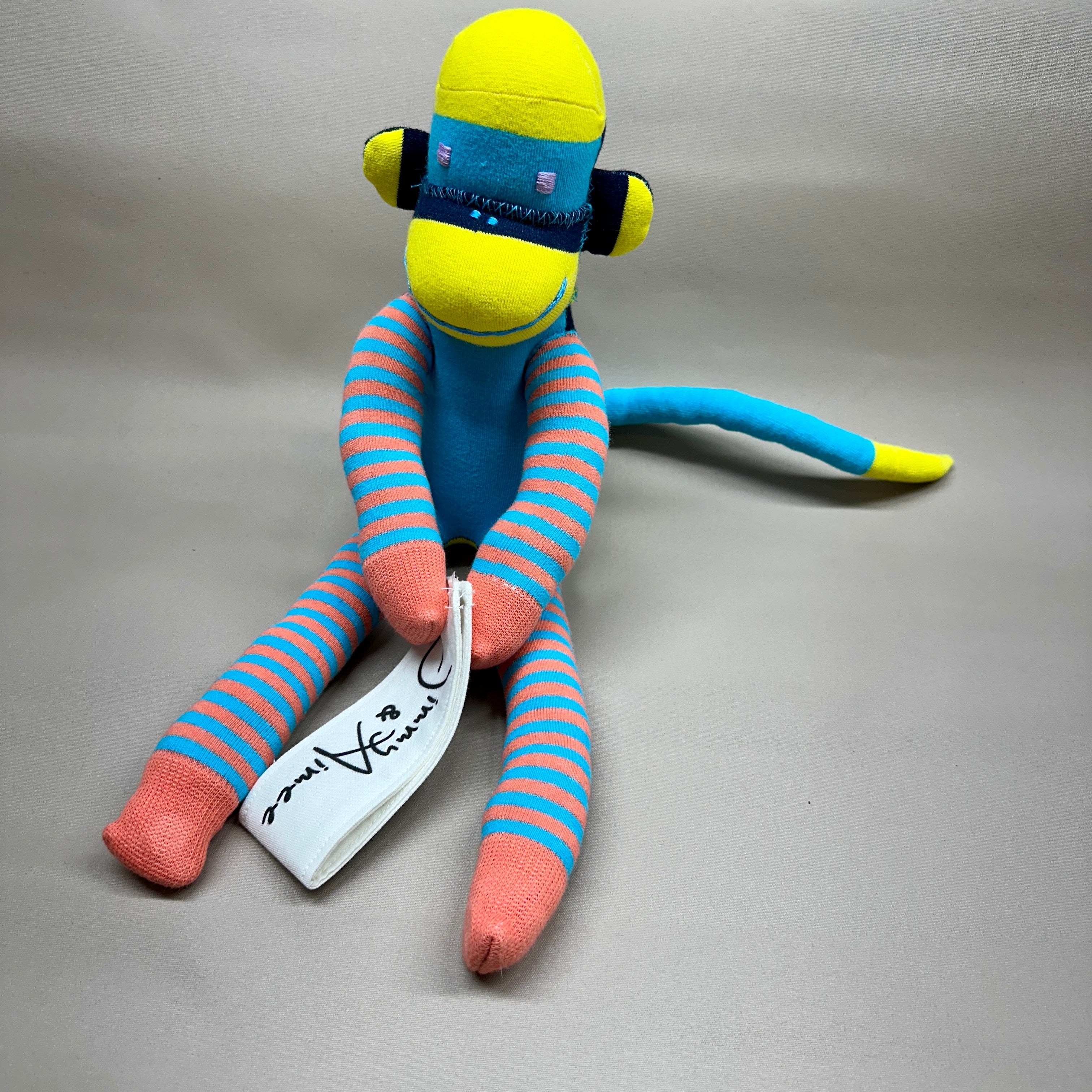 Sock Monkey - Blue, Salmon, Yellow
